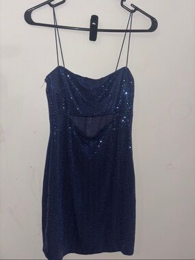 Navy Sequin Spaghetti Strap Dress